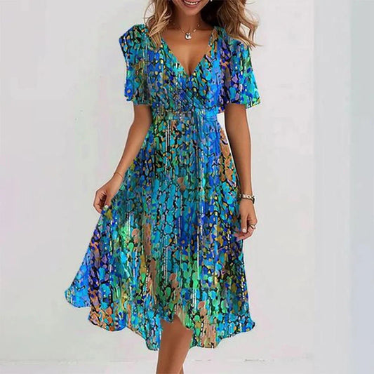 Arianna - Lichtgewicht Korte Mouwen Jurk met Elegante Print