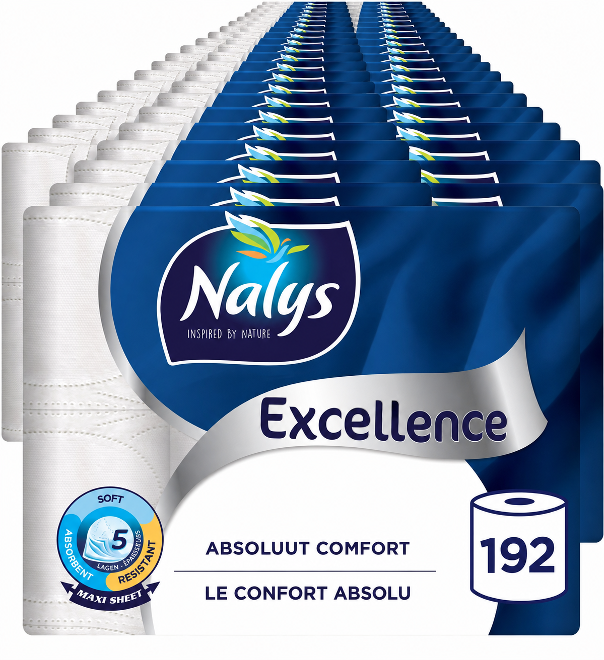 Nalys Excellence Toiletpapier - 96 rollen - Maxi Vellen (5-laags) - Voordeelverpakking - papieren verpakking