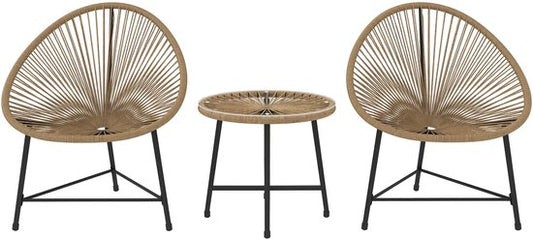 Balkonset 2 personen - Tuinset - Bistroset - Bruin - Weerbestendig - 3 delig - Tuintafel en 2 stoelen - 2 personen - Gecoat staal - Onderhoudsvrij staal