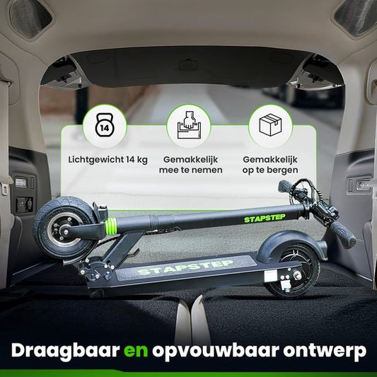 StapStep Pro Elektrische Step voor Volwassenen - Electrische Step - E Step - Wettelijk Toegestaan - 8 Inch - 250W - Snelheid tot 25km/h - Bereik tot 35km - 14KG - Compact Opvouwbaar - Zwart