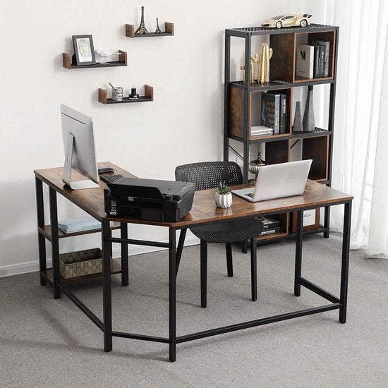 ACAZA Bureau - Hoekbureau - Vintage Bruin - 138 x 50 x 76 cm (L x B x H) - Bureautafel - Game Bureau - Bureau Gaming - Game Bureau