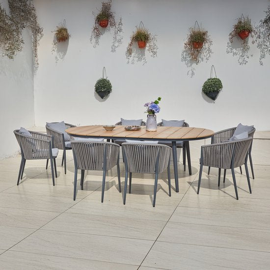 AXI Chay Tuinset met 8 stoelen Houtlook/antraciet – Gepoedercoat aluminium frame – 8 Personen - Dining set met kussens voor balkon, tuin en terras - Weerbestendig