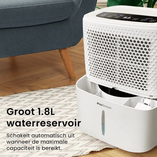 Pro Breeze 12L/dag Luchtontvochtiger – Digitale Vochtigheidsweergave, Slaapmodus, Continue Afvoer Optie en 24-uurs timer – 1.8L Tank Verwijderd Schimmel, Damp en Vocht - Dehumidifier voor Thuis, Garage en Kelder