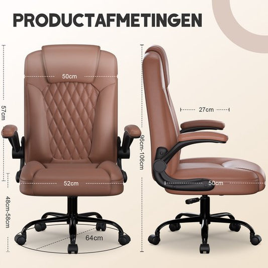 Elekiatech Ergonomische Bureaustoel-Bureaustoel-met 90°-120°Rugleuning Bureaustoelen voor Volwassenen-Inklapbare Armleuningen-Office Chair-Gaming Stoel-150kg - Bruin