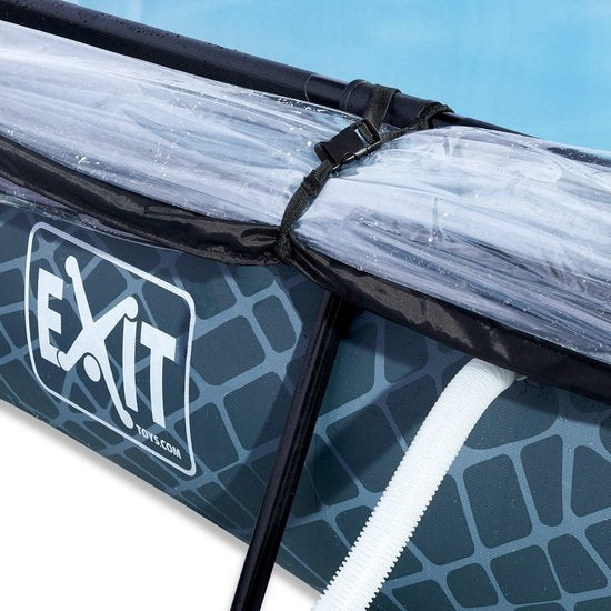 EXIT Stone Frame Zwembad 300x200x65cm - Opzetzwembad - met Filterpomp & Overkapping - Rechthoekig - Grijs