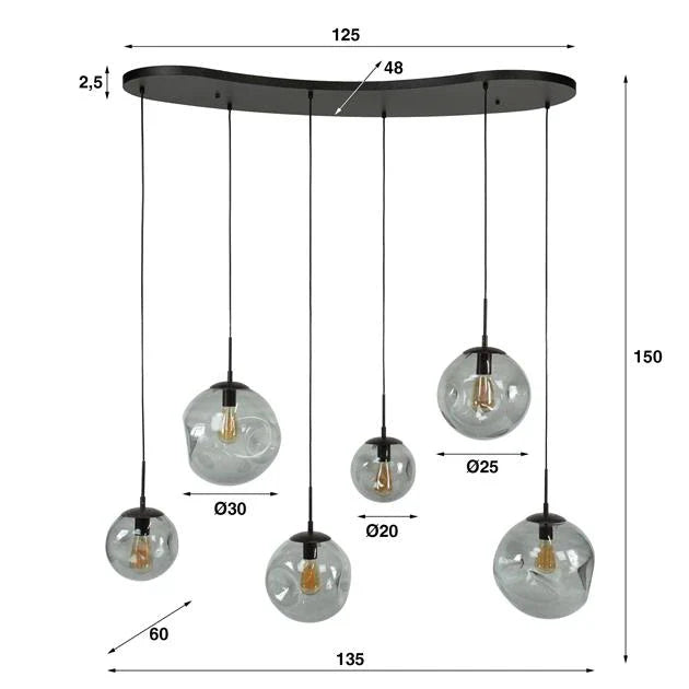 Mika 6-lichts Hanglamp Smoke