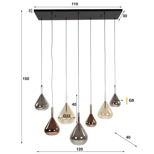 Velura 7-lichts Hanglamp industrieel
