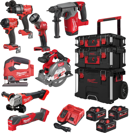 Milwaukee M18 FPP8E-553P Accu Powerpack 8-delig 18V 5.5Ah in PACKOUT Set