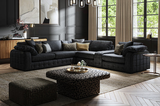 Castello – 3 Corner 3 Sofa with Buttoned Console – Black