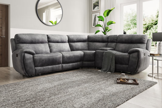 Radleigh – 2.5 Corner 1.5 Triple Recliner Sofa with Smart Console – Grey