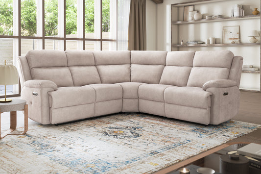 Gracie – 2 Corner 2 Power Recliner Sofa with Power Headrest – Beige