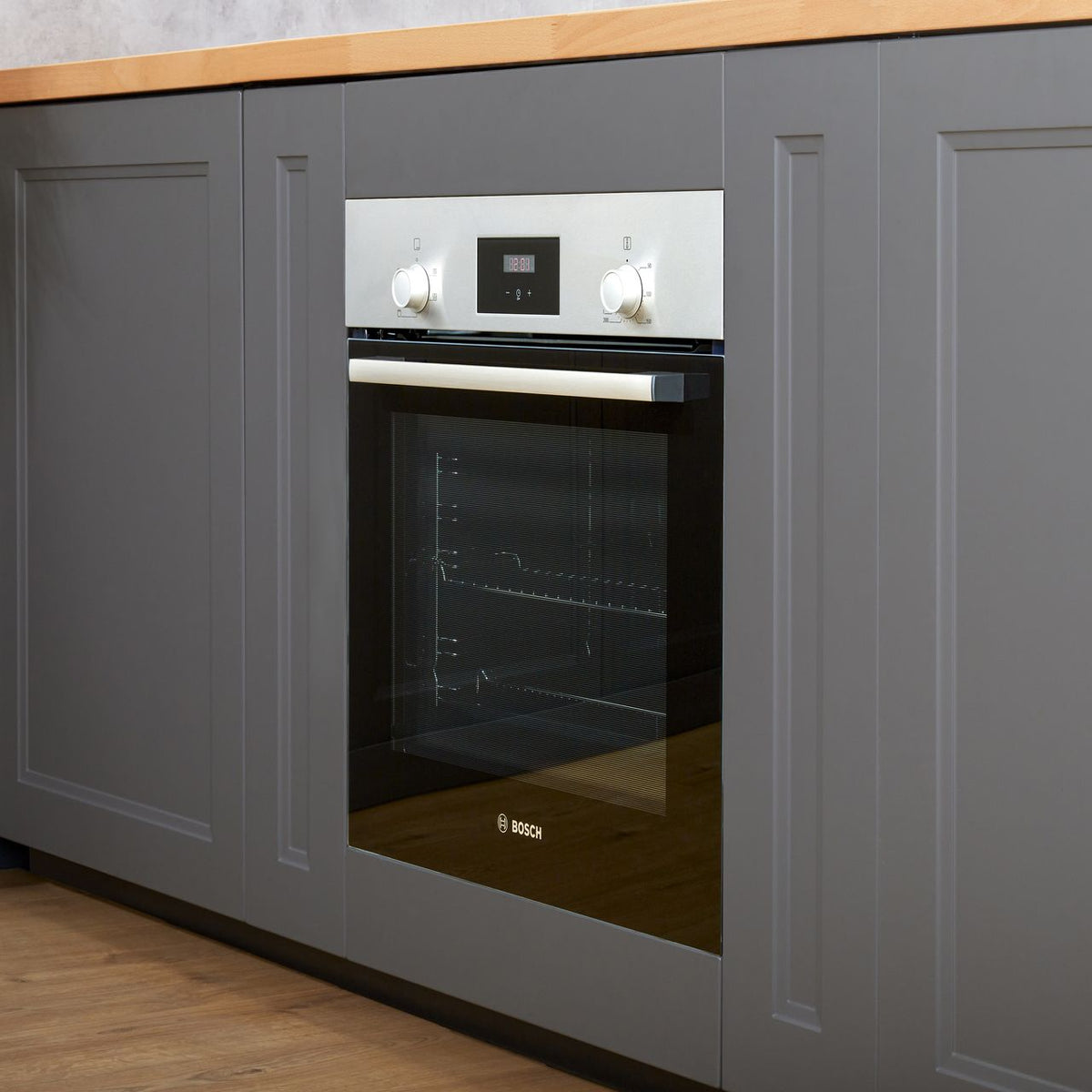 Bosch Series 2 Electric Single Oven - Stainless Steel - Oven under counter in kitchen shot