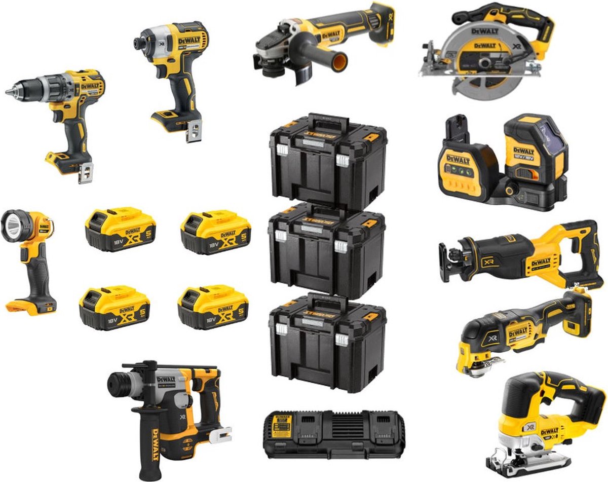 DeWALT DCK1012P4T Accu combiset 10-delig 18V XR 5.0Ah in TSTAK