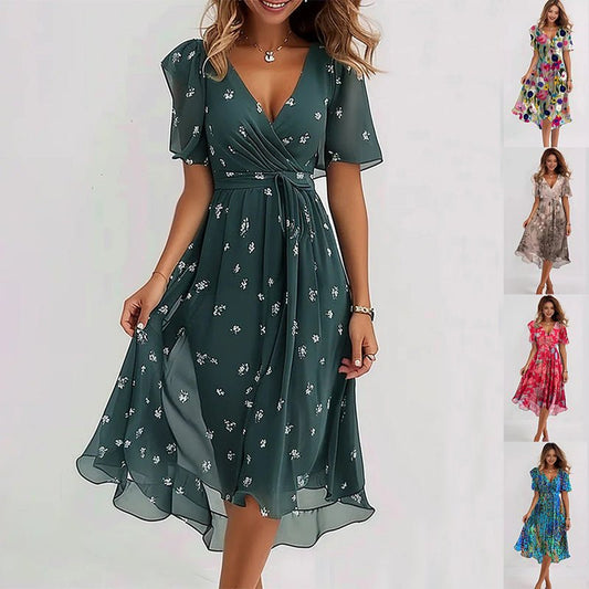 Arianna - Lichtgewicht Korte Mouwen Jurk met Elegante Print