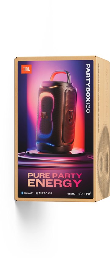 JBL PartyBox 130 - NIEUW - Draadloze Bluetooth Party Speaker - Opvouwbare Handgreep - Spatwaterdicht - LED verlichting - 15 uur - Zwart