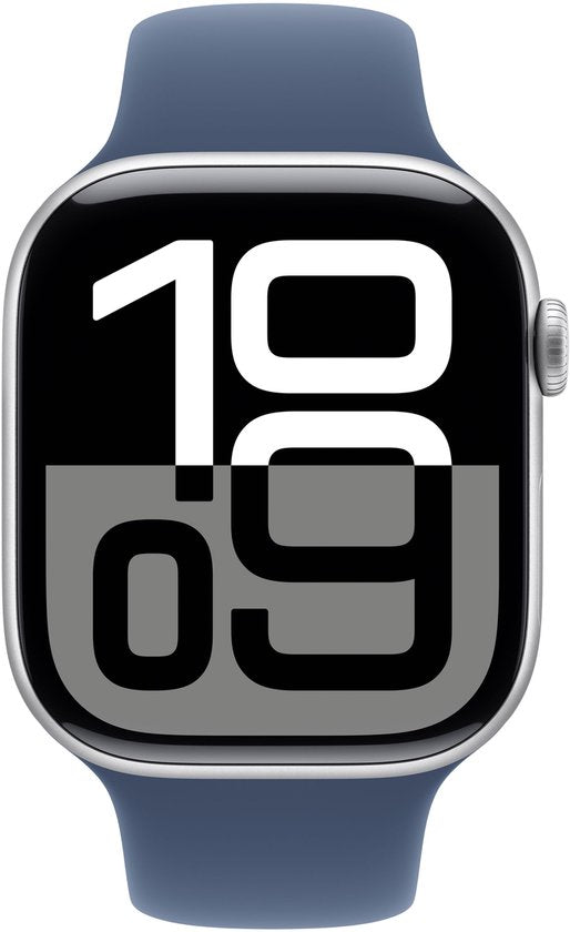 Apple Watch Series 10 - Wifi - 46mm - Zilverkleurig Aluminium Case met Denim Sportbandje - M/L