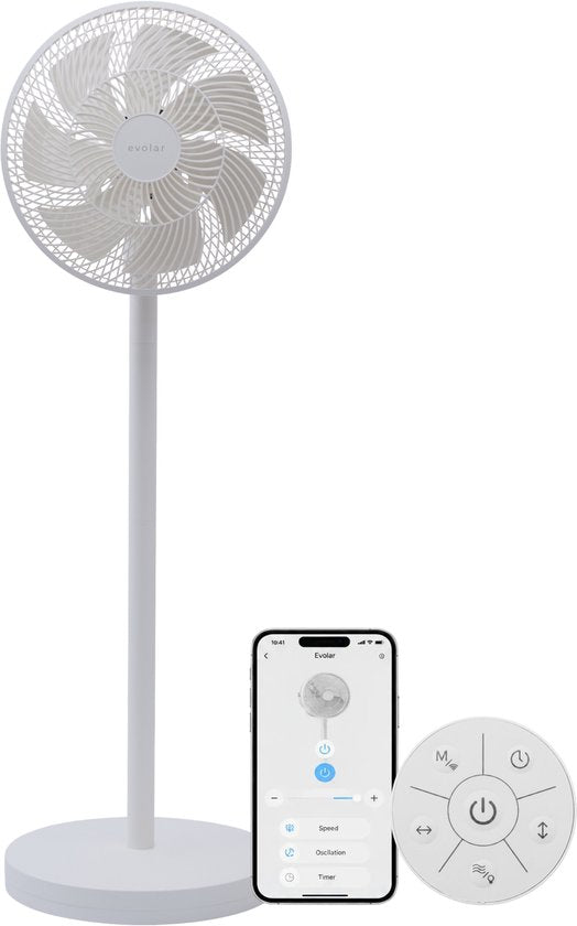 Evolar Smart Ventilator Staand - 36W - Incl. Accu - Statiefventilator - Ambient Light - WiFi - App & Afstandsbediening - EVO-SF36WW