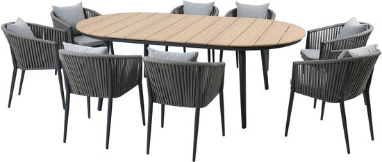AXI Chay Tuinset met 8 stoelen Houtlook/antraciet – Gepoedercoat aluminium frame – 8 Personen - Dining set met kussens voor balkon, tuin en terras - Weerbestendig