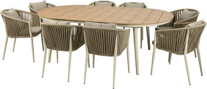 AXI Chay Tuinset met 8 stoelen Houtlook/beige – Gepoedercoat aluminium frame – 8 Personen - Diningset met kussens voor balkon, tuin en terras - Weerbestendig