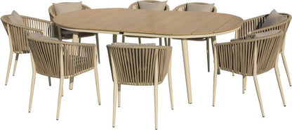 AXI Chay Tuinset met 8 stoelen Houtlook/beige – Gepoedercoat aluminium frame – 8 Personen - Diningset met kussens voor balkon, tuin en terras - Weerbestendig