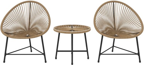Balkonset 2 personen - Tuinset - Bistroset - Bruin - Weerbestendig - 3 delig - Tuintafel en 2 stoelen - 2 personen - Gecoat staal - Onderhoudsvrij staal