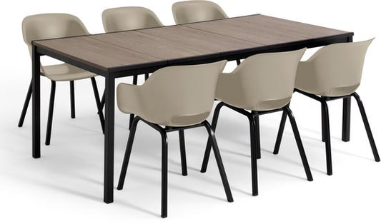 Keter Porto Diningset - Signature Porto Tafel en 6 Noa Tuinstoelen - Ashwood/Salie Groen