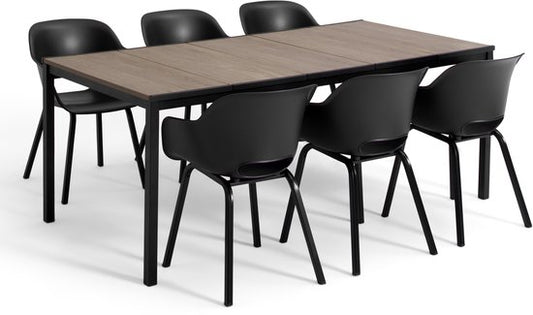 Keter Porto Diningset - Signature Porto Tafel en 6 Noa Tuinstoelen - Ashwood/Zwart