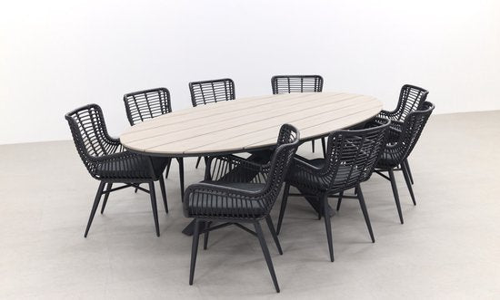 Jasmine Black/GI Edison 8-persoons dining tuinset 280x140 cm.