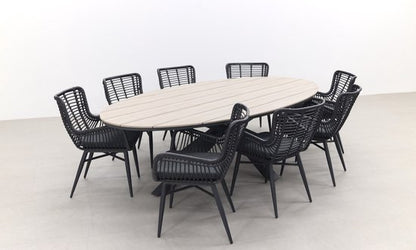 Jasmine Black/GI Edison 8-persoons dining tuinset 280x140 cm.