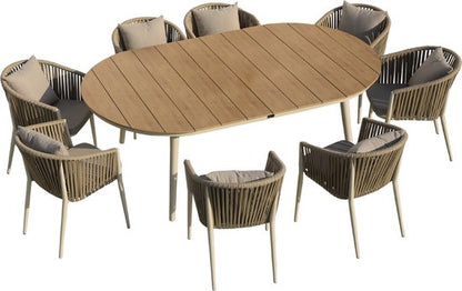 AXI Chay Tuinset met 8 stoelen Houtlook/beige – Gepoedercoat aluminium frame – 8 Personen - Diningset met kussens voor balkon, tuin en terras - Weerbestendig