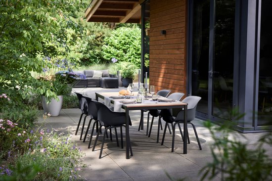 Keter Porto Diningset - Signature Porto Tafel en 6 Noa Tuinstoelen - Ashwood/Zwart