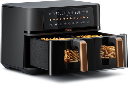 Princess 182272 Dubbele Airfryer - 2x 4.5L - 9 liter - 2 manden - XXL - Touchscreen - Kijkvenster - 12 programma's - 3100W