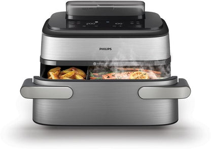 Philips Airfryer Megabasket Met Stoomfunctie 5000-serie – NA565/02 – PFAS vrij - Enkele mand óf Dubbele Mand - SteamClean – 9,5L – Tot 8 Personen – Inclusief Tang
