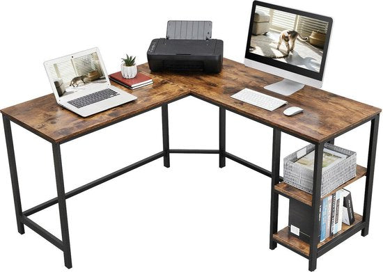 ACAZA Bureau - Hoekbureau - Vintage Bruin - 138 x 50 x 76 cm (L x B x H) - Bureautafel - Game Bureau - Bureau Gaming - Game Bureau