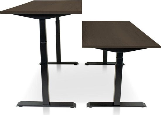 Zit-sta bureau elektrisch verstelbaar - MRC PRO NEN-EN 527 | 120 x 80 cm | frame zwart - blad bruin eiken | Memory functie met USB | 150kg draagvermogen