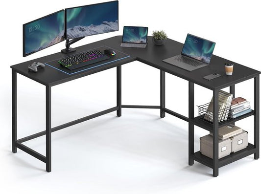 ACAZA Bureau - Hoekbureau - Zwart - 138 x 50 x 76 cm (L x B x H) - Bureautafel - Game Bureau - Bureau Gaming - Game Bureau