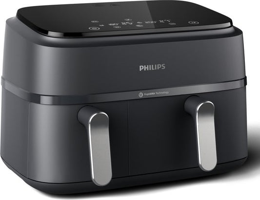 Philips 3000 Series Dual Airfryer - NA351/00 - Dubbele Mand - 9L - Tot 6 Personen - Zwart/Zilver