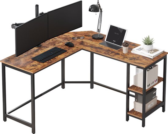 ACAZA Bureau - Hoekbureau - Vintage Bruin - 138 x 50 x 76 cm (L x B x H) - Bureautafel - Game Bureau - Bureau Gaming - Game Bureau