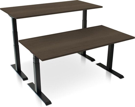 Zit-sta bureau elektrisch verstelbaar - MRC PRO NEN-EN 527 | 120 x 80 cm | frame zwart - blad bruin eiken | Memory functie met USB | 150kg draagvermogen