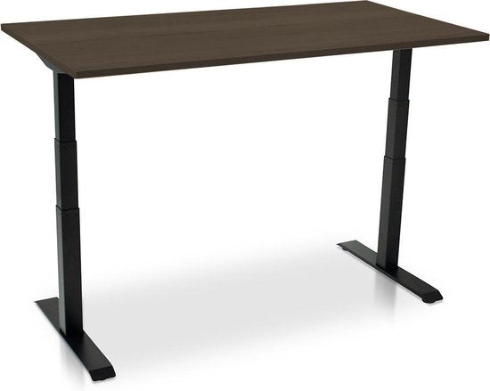 Zit-sta bureau elektrisch verstelbaar - MRC PRO NEN-EN 527 | 120 x 80 cm | frame zwart - blad bruin eiken | Memory functie met USB | 150kg draagvermogen