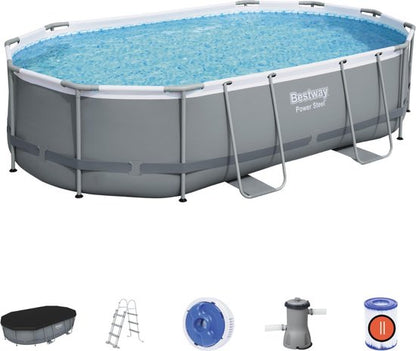 Bestway - Power Steel - Opzetzwembad inclusief filterpomp en accessoires - 488x305x107 cm - Ovaal