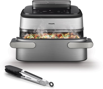 Philips Airfryer Megabasket Met Stoomfunctie 5000-serie – NA565/02 – PFAS vrij - Enkele mand óf Dubbele Mand - SteamClean – 9,5L – Tot 8 Personen – Inclusief Tang