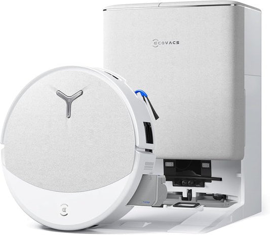 ECOVACS DEEBOT T90 OMNI – Robotstofzuiger – OZMO Roller dweil – 30.000 Pa –ZeroTangle 4.0 Anti-tangle –AIVI 3D obstakelvermijding–Zelfreinigend– Voor harde vloeren & tapijt–Wit–T80 Upgrade