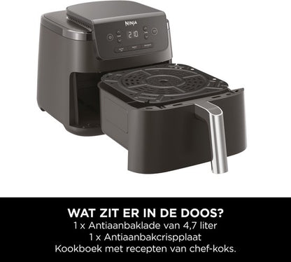 Ninja Airfryer 4,7 liter - Single drawer - Airfryen, Drogen en Opwarmen - Knapperig resultaat, minder vet, lager energieverbruik - AF110EU