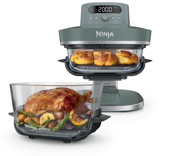 Ninja CRISPi PRO 7-in-1 Glazen Airfryer met 7 functies - Airfryen, Bakken, Braden, Rijzen, Drogen. Max Crisp en Opnieuw krokant maken - 2.3 liter en 5.7 liter glazen schaal - PFAS vrij koken - Grijsgroen - AS101EUGY