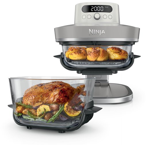 Ninja CRISPi PRO 7-in-1 Glazen Airfryer met 7 functies - Airfryen, Bakken, Braden, Rijzen, Drogen. Max Crisp en Opnieuw krokant maken - 2.3 liter en 5.7 liter glazen schaal - PFAS vrij koken - Stone - AS101EULG