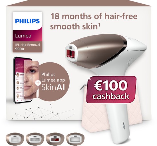 Philips Lumea IPL 9900 Series - IPL Ontharingsapparaat - AI haarvermindering analyse - 4 opzetstukken - BRI951/01