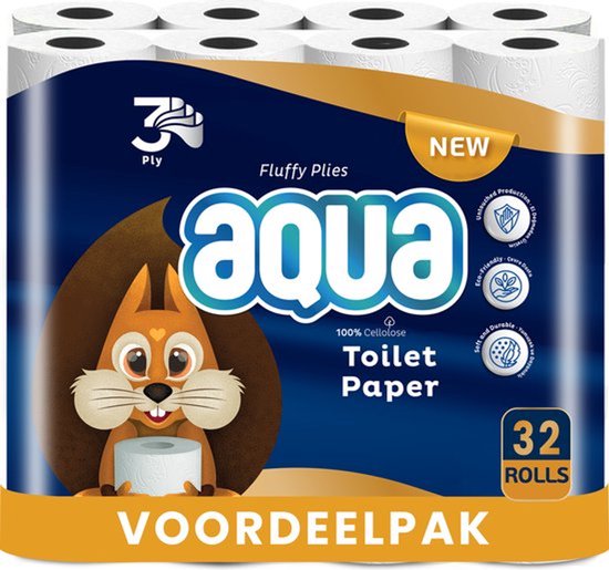 AQUA - Tripple Soft - 12x32 rollen WC papier - 384 Rollen - 3 Laags Toiletpapier, Extra Zacht & Pluisvrij, Tripple comfort - Voordeelverpakking WC Papier