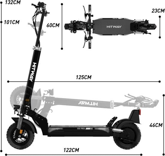 HITWAY Elektrische Step H9 Pro ABE - E Scooter met 10 Inch Banden en een 20.8Ah Batterij met Hoge Capaciteit – Actieradius van 80-90 km – 500W motor – Opvouwbaar – IP54 Waterdicht – Slimme bediening via App