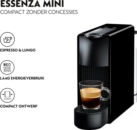 Krups Nespresso Essenza Mini XN1118 - Koffiecupmachine - Zwart - Met Melkopschuimer - Compact - Voor Nespresso Cups